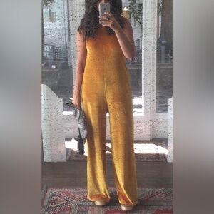 Zara Sleeveless Wide-Leg Velour Yellow Jumpsuit
